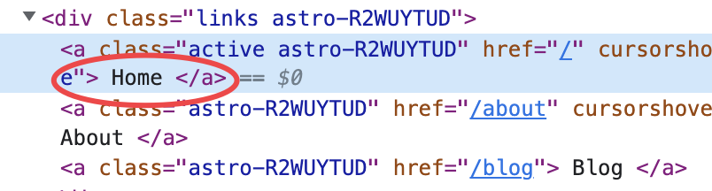 Additional whitespaces wraaing the link text in Inspactor view